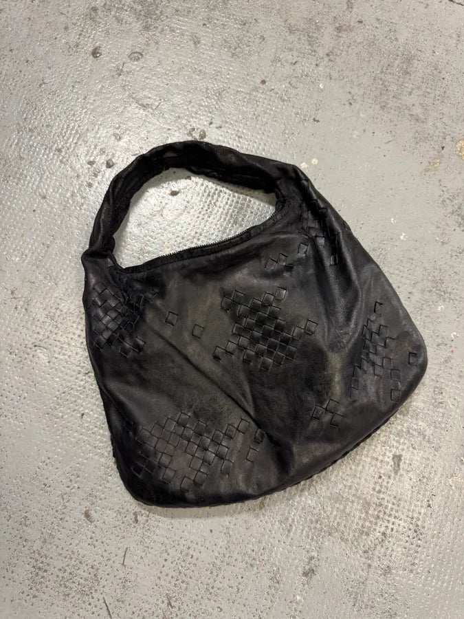 2000s Bottega Veneta Black Leather Intrecciato Hobo Bag anQzOvt 3