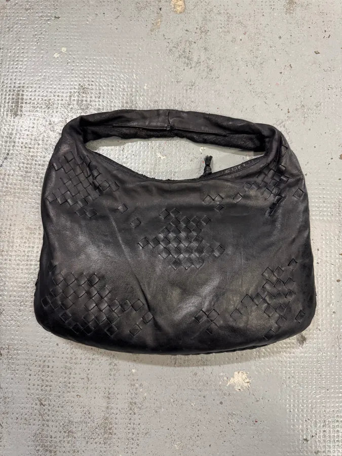 2000s Bottega Veneta Black Leather Intrecciato Hobo Bag anQzOvt 6
