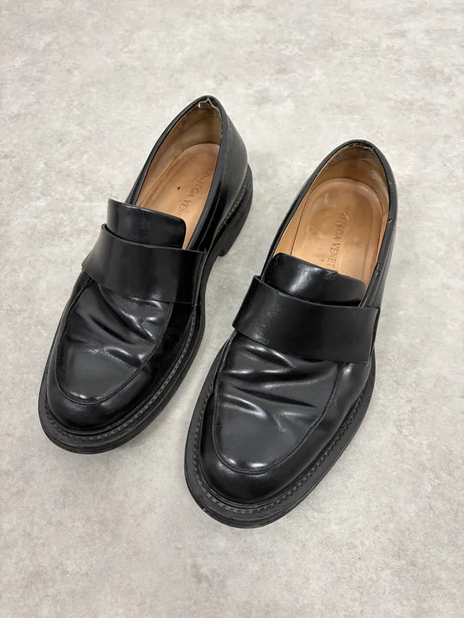 2000s Bottega Veneta Black Leather Loafers qfNxPWb 2