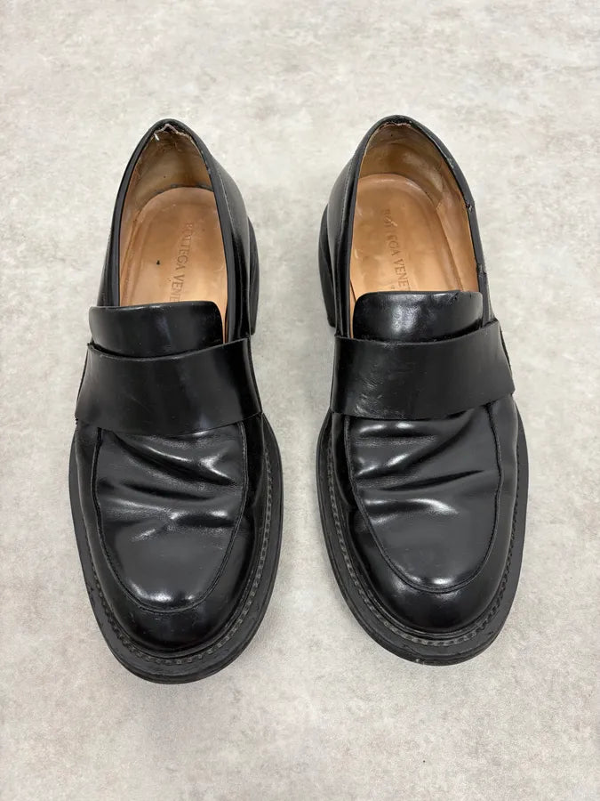 2000s Bottega Veneta Black Leather Loafers qfNxPWb 1