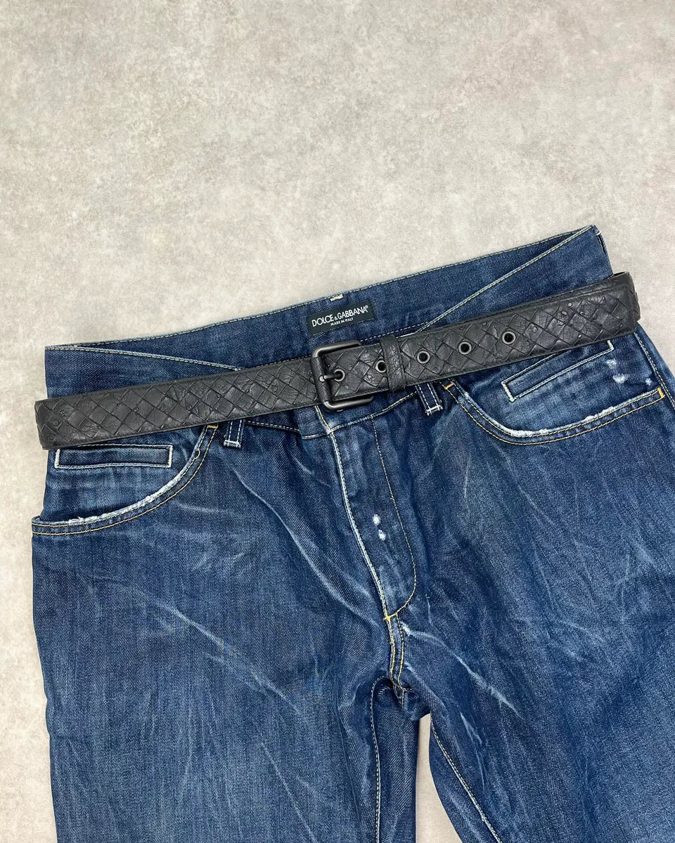 2000s Bottega Veneta Black Leather Woven Belt xEmbaWq 0
