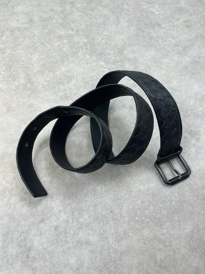 2000s Bottega Veneta Black Leather Woven Belt xEmbaWq 1
