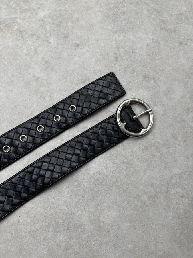 2000s Bottega Veneta Black Woven Leather Belt eomTIMf 4