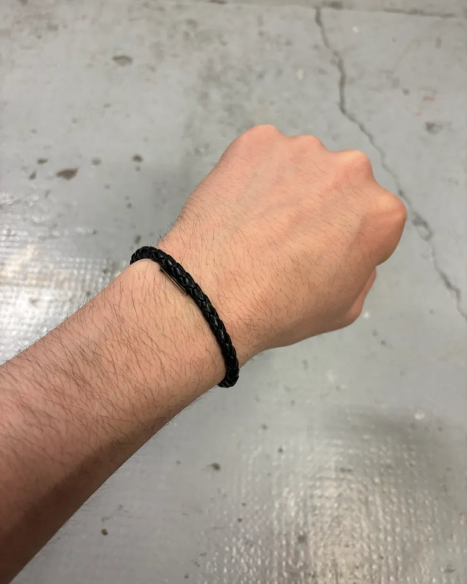 2000s Bottega Veneta Black Woven Leather Bracelet QFVcSWK 1