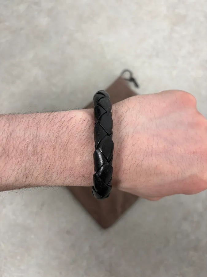 2000s Bottega Veneta Black Woven Leather Bracelet uvtIhUc 2