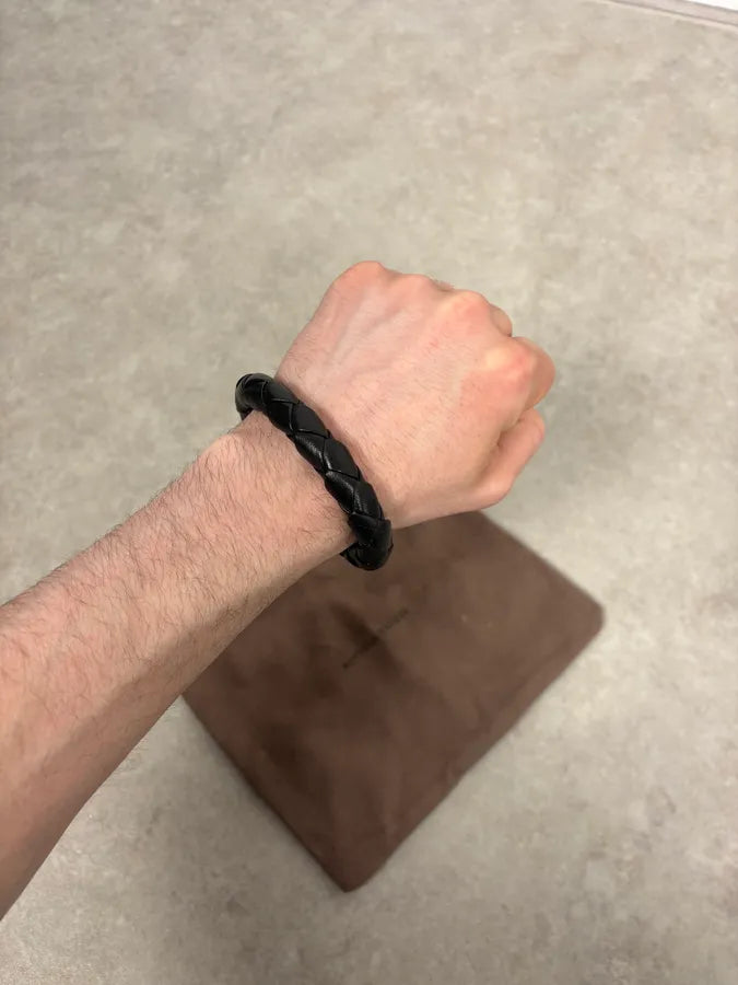 2000s Bottega Veneta Black Woven Leather Bracelet uvtIhUc 0