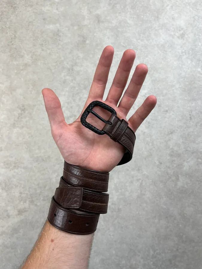 2000s Bottega Veneta Brown Leather Braided Buckle Belt NxbOQkI 1