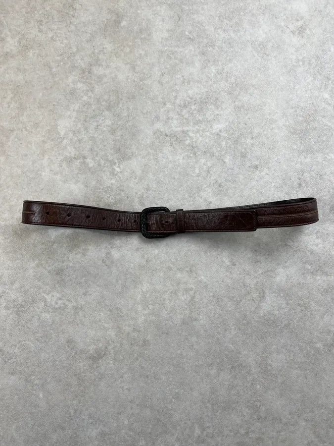 2000s Bottega Veneta Brown Leather Braided Buckle Belt NxbOQkI 2