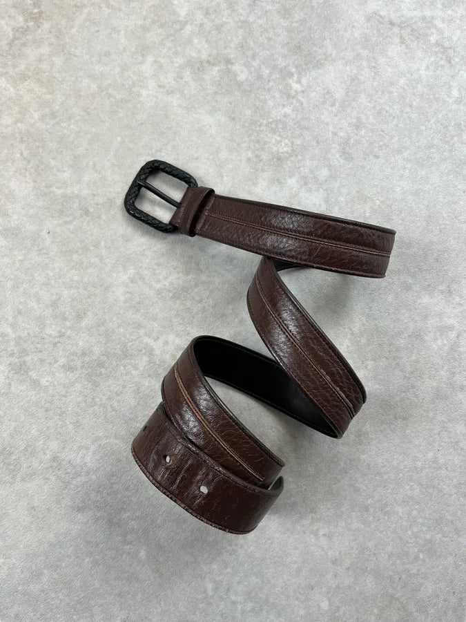 2000s Bottega Veneta Brown Leather Braided Buckle Belt NxbOQkI 3