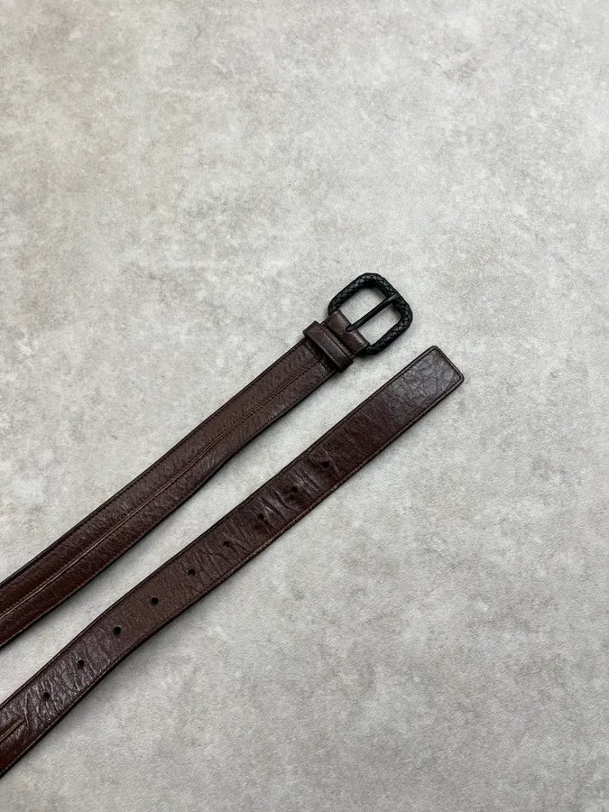 2000s Bottega Veneta Brown Leather Braided Buckle Belt NxbOQkI 4