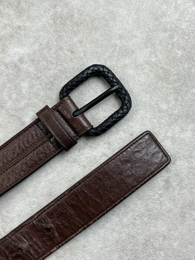 2000s Bottega Veneta Brown Leather Braided Buckle Belt NxbOQkI 8