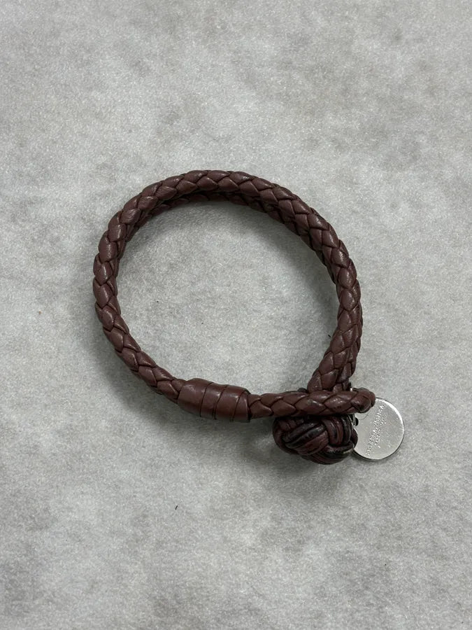 2000s Bottega Veneta Brown Leather Braided Knotted Bracelet UOkCVDH 0