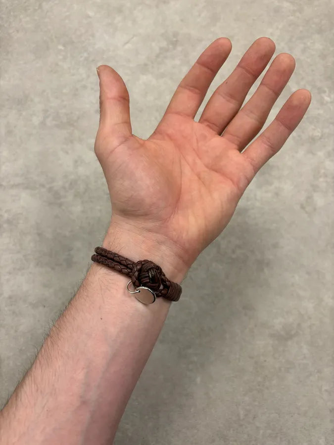 2000s Bottega Veneta Brown Leather Braided Knotted Bracelet UOkCVDH 2