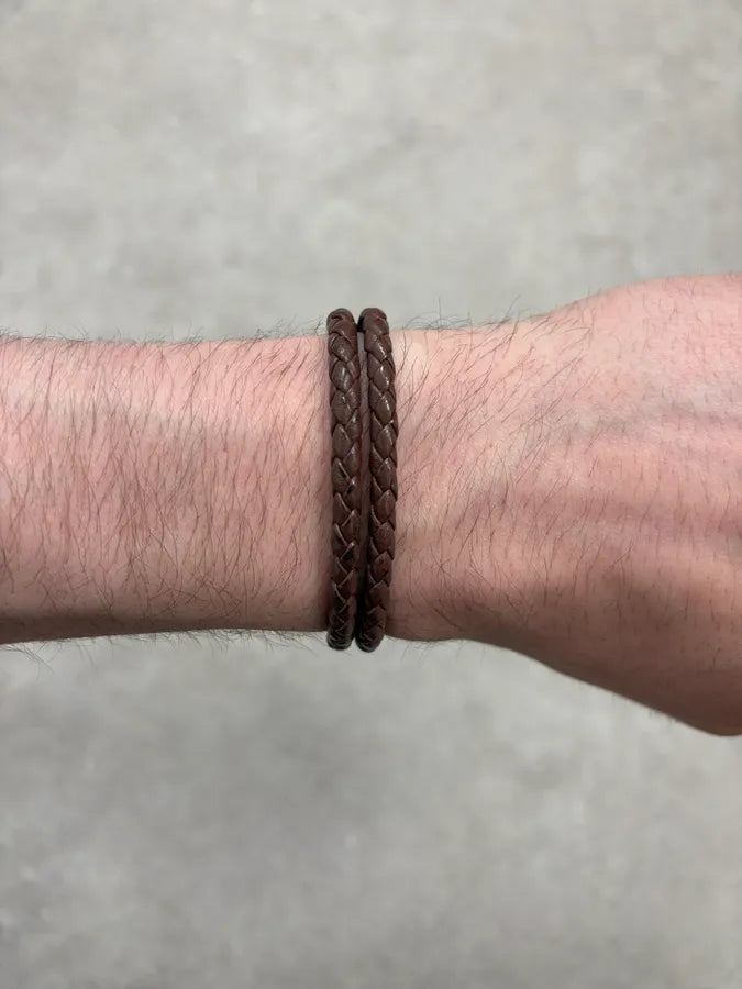 2000s Bottega Veneta Brown Leather Braided Knotted Bracelet UOkCVDH 3