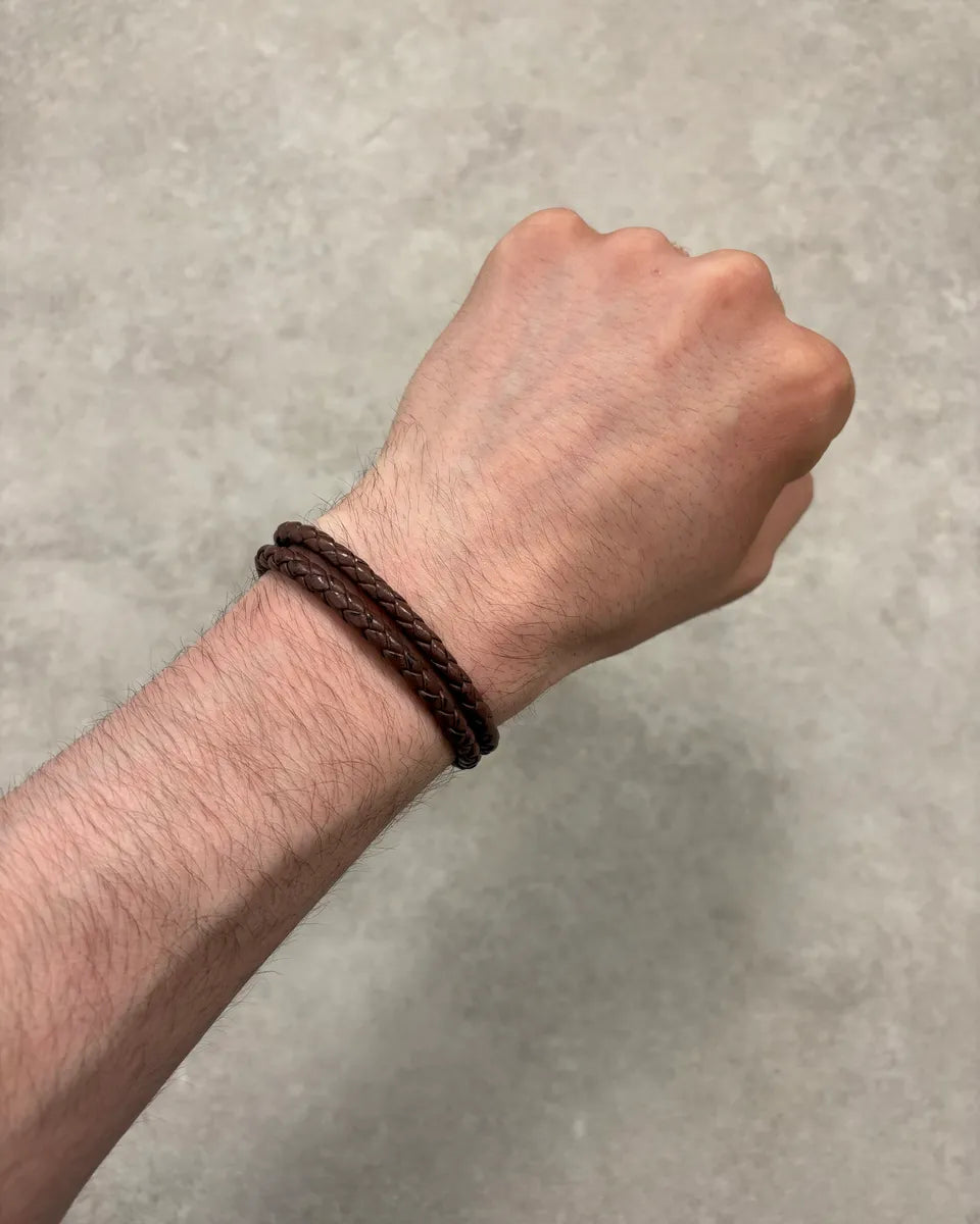 2000s Bottega Veneta Brown Leather Braided Knotted Bracelet UOkCVDH 1