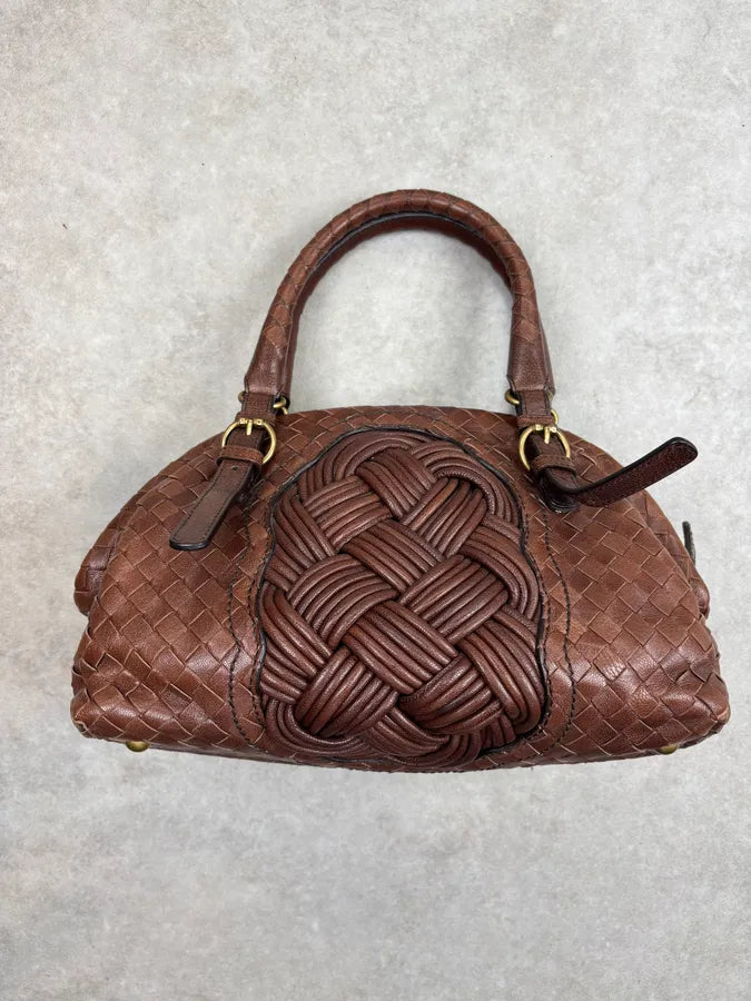 2000s Bottega Veneta Brown Leather Intrecciato Handle Bag by Tomas Maier Likezkp 9