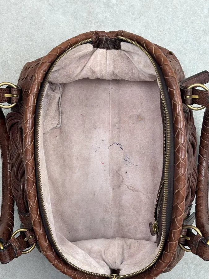 2000s Bottega Veneta Brown Leather Intrecciato Handle Bag by Tomas Maier Likezkp 12
