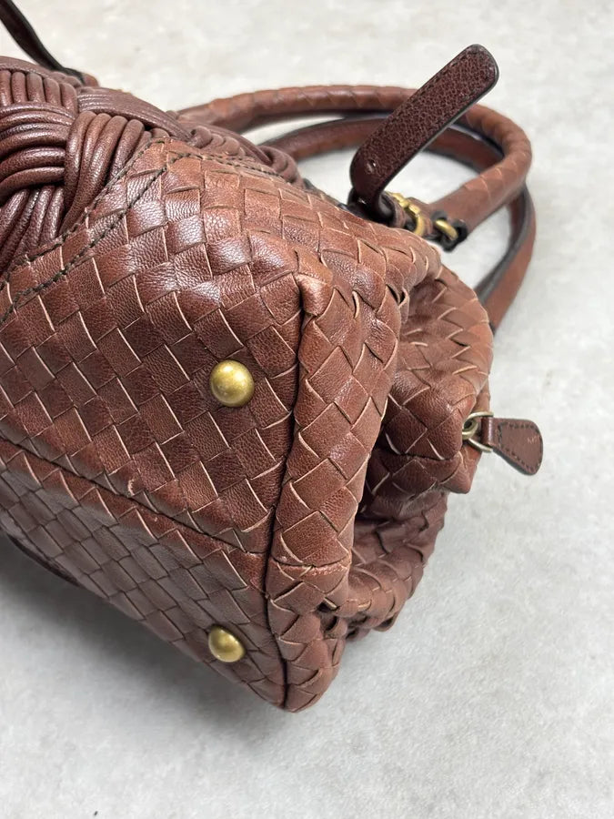 2000s Bottega Veneta Brown Leather Intrecciato Handle Bag by Tomas Maier Likezkp 10