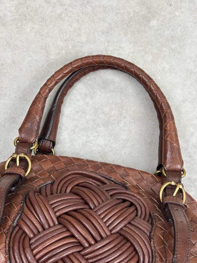 2000s Bottega Veneta Brown Leather Intrecciato Handle Bag by Tomas Maier Likezkp 4