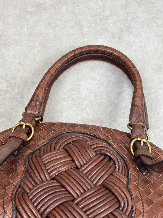 2000s Bottega Veneta Brown Leather Intrecciato Handle Bag by Tomas Maier Likezkp 8