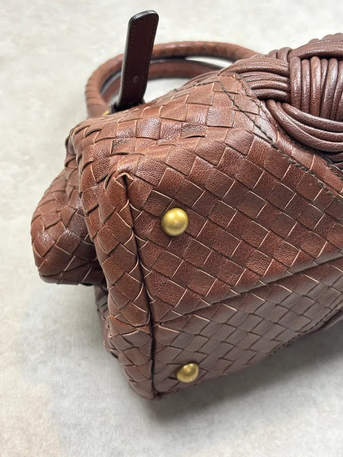 2000s Bottega Veneta Brown Leather Intrecciato Handle Bag by Tomas Maier Likezkp 11