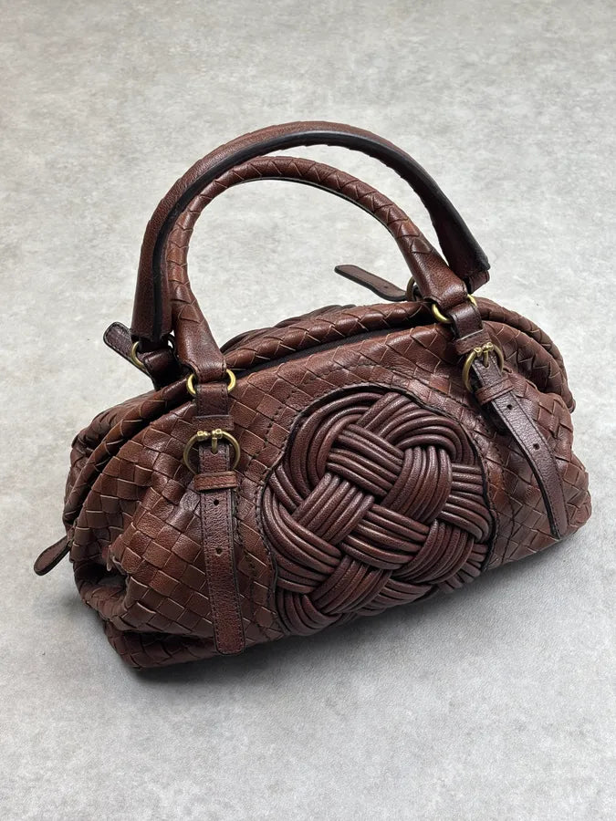 2000s Bottega Veneta Brown Leather Intrecciato Handle Bag by Tomas Maier Likezkp 0