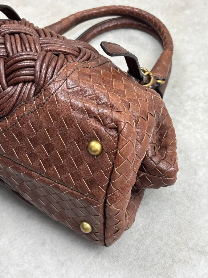 2000s Bottega Veneta Brown Leather Intrecciato Handle Bag by Tomas Maier Likezkp 6