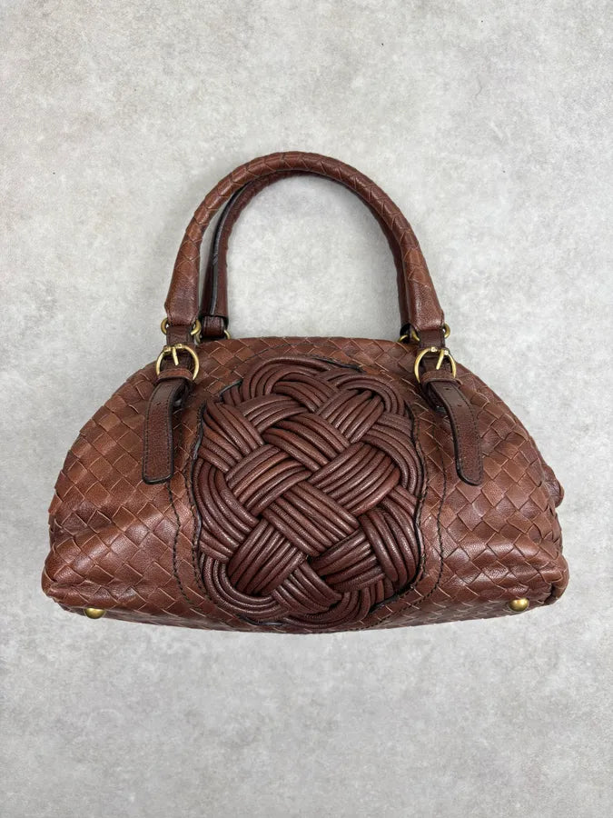 2000s Bottega Veneta Brown Leather Intrecciato Handle Bag by Tomas Maier Likezkp 3