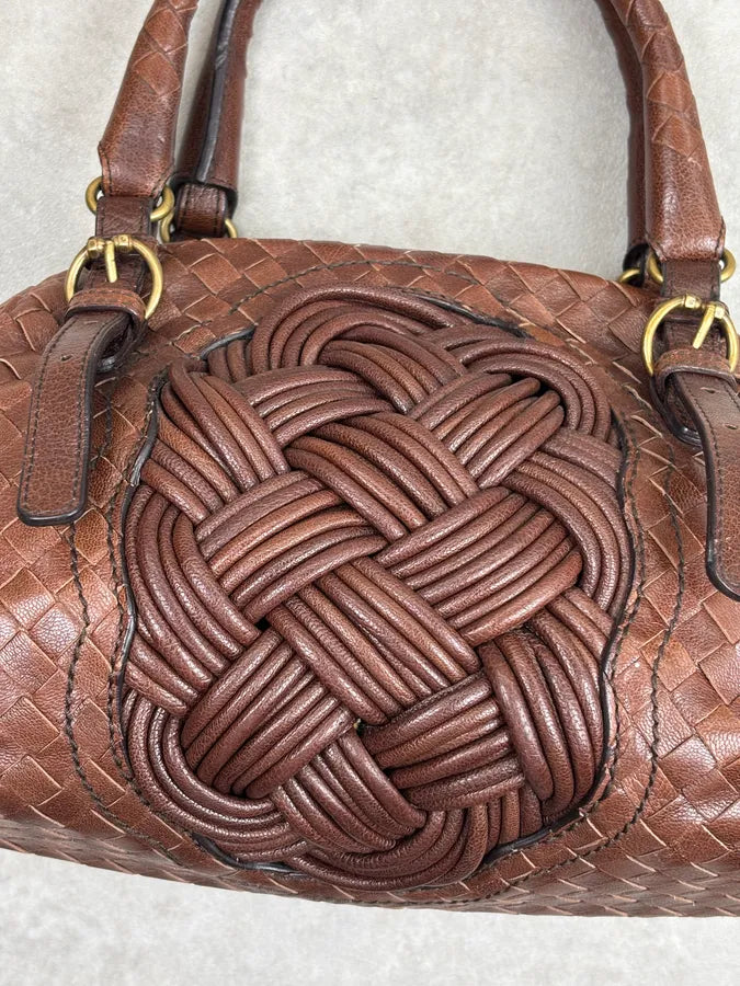 2000s Bottega Veneta Brown Leather Intrecciato Handle Bag by Tomas Maier Likezkp 5