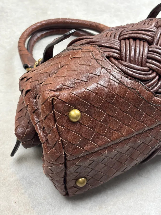 2000s Bottega Veneta Brown Leather Intrecciato Handle Bag by Tomas Maier Likezkp 7