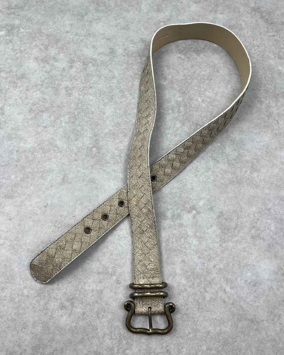 2000s Bottega Veneta Cream Leather Woven Intrecciato Belt wPeJYDd 0