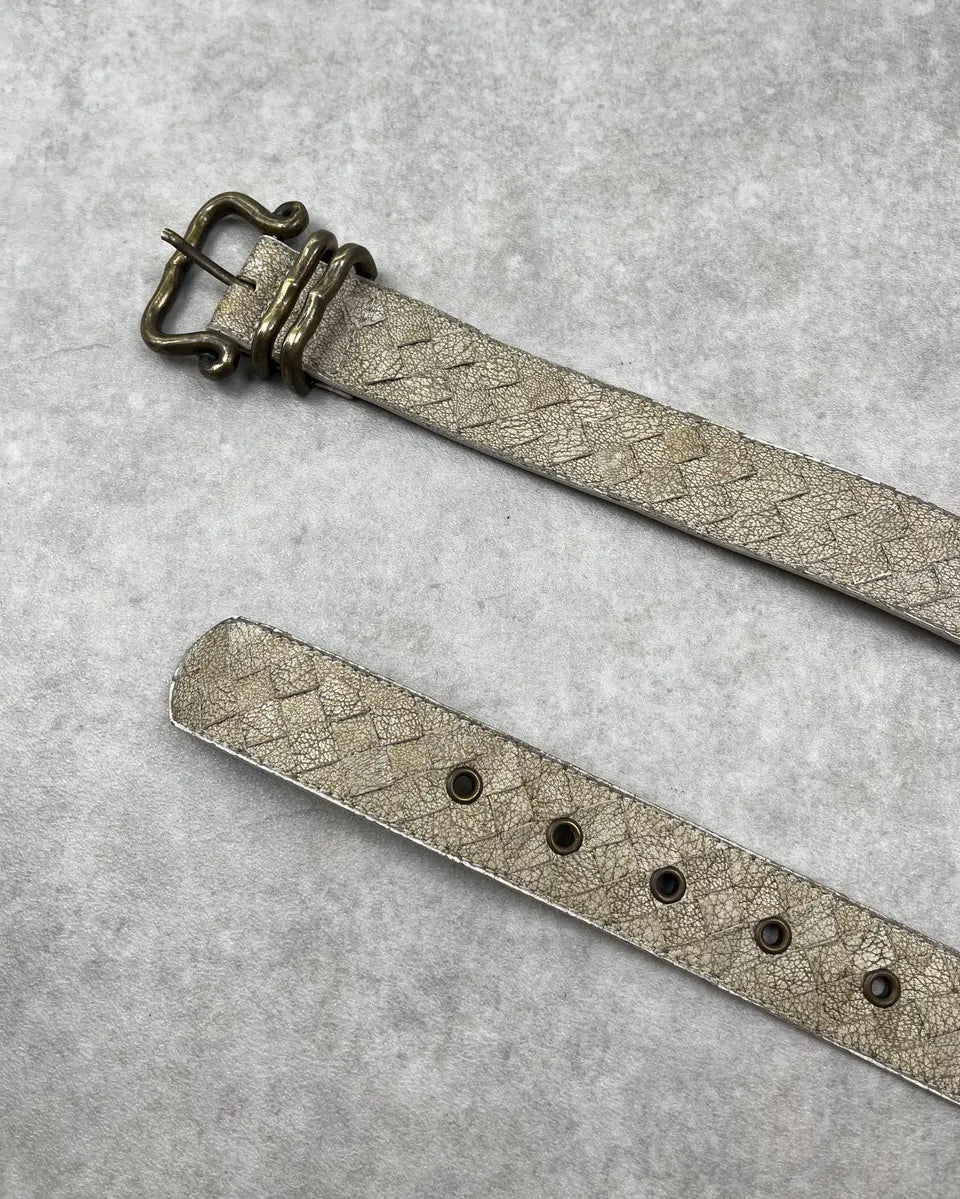 2000s Bottega Veneta Cream Leather Woven Intrecciato Belt wPeJYDd 3