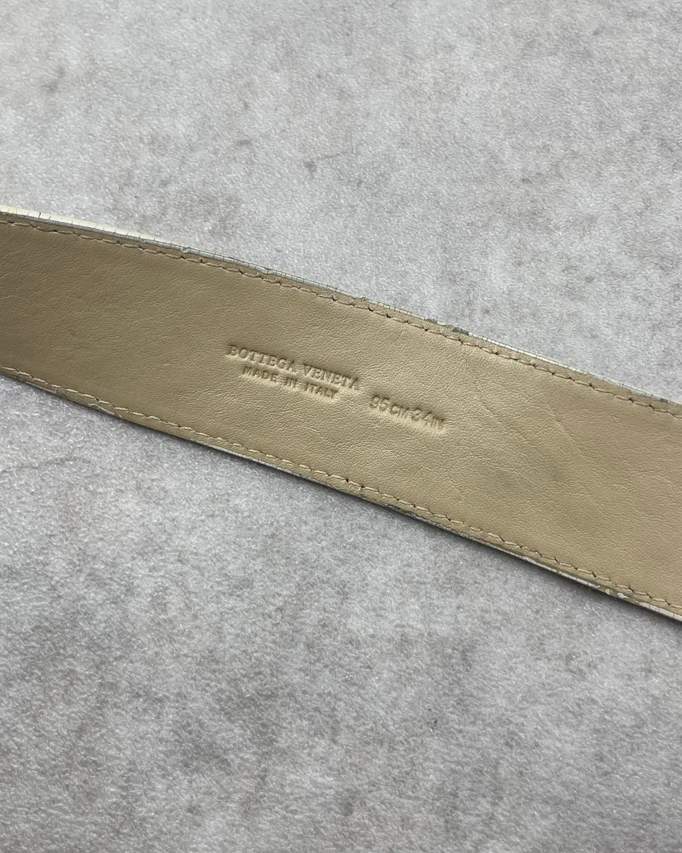 2000s Bottega Veneta Cream Leather Woven Intrecciato Belt wPeJYDd 8
