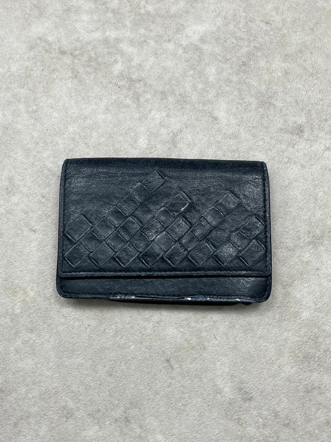 2000s Bottega Veneta Half Woven Black Pearl Leather Wallet YgHWoqc 0