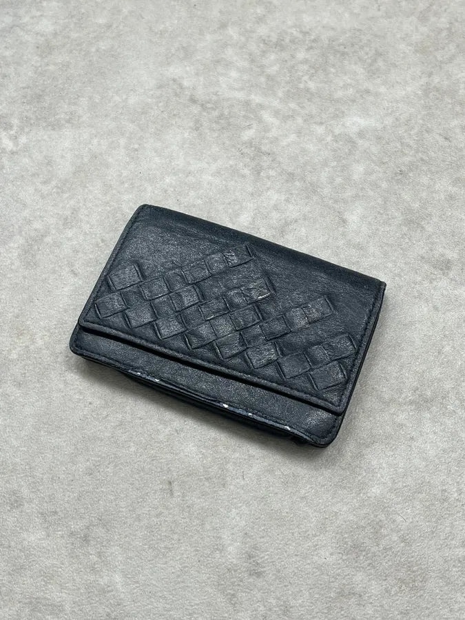 2000s Bottega Veneta Half Woven Black Pearl Leather Wallet YgHWoqc 1