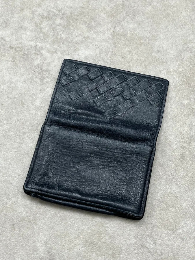 2000s Bottega Veneta Half Woven Black Pearl Leather Wallet YgHWoqc 3