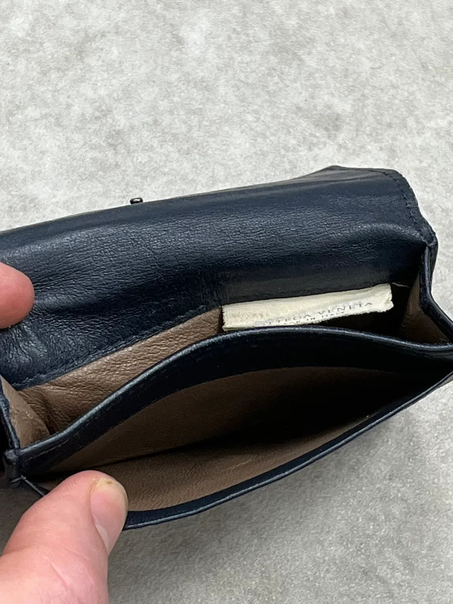 2000s Bottega Veneta Half Woven Black Pearl Leather Wallet YgHWoqc 5