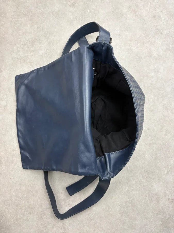 2000s Bottega Veneta Navy Woven Leather Crossbody Bag DFVvycL 6