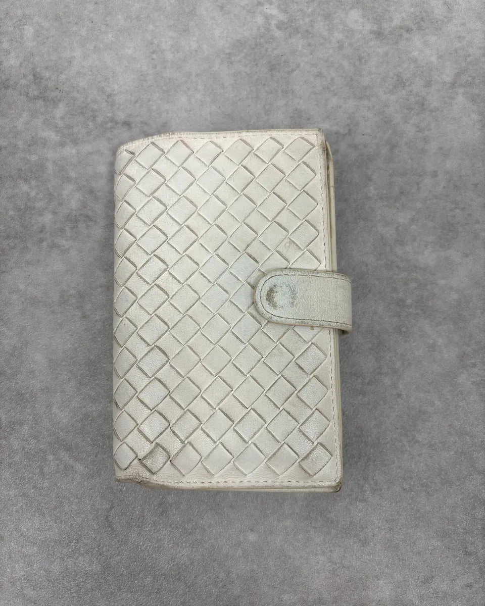 2000s Bottega Veneta White Woven Leather Wallet uSxcEXL 0