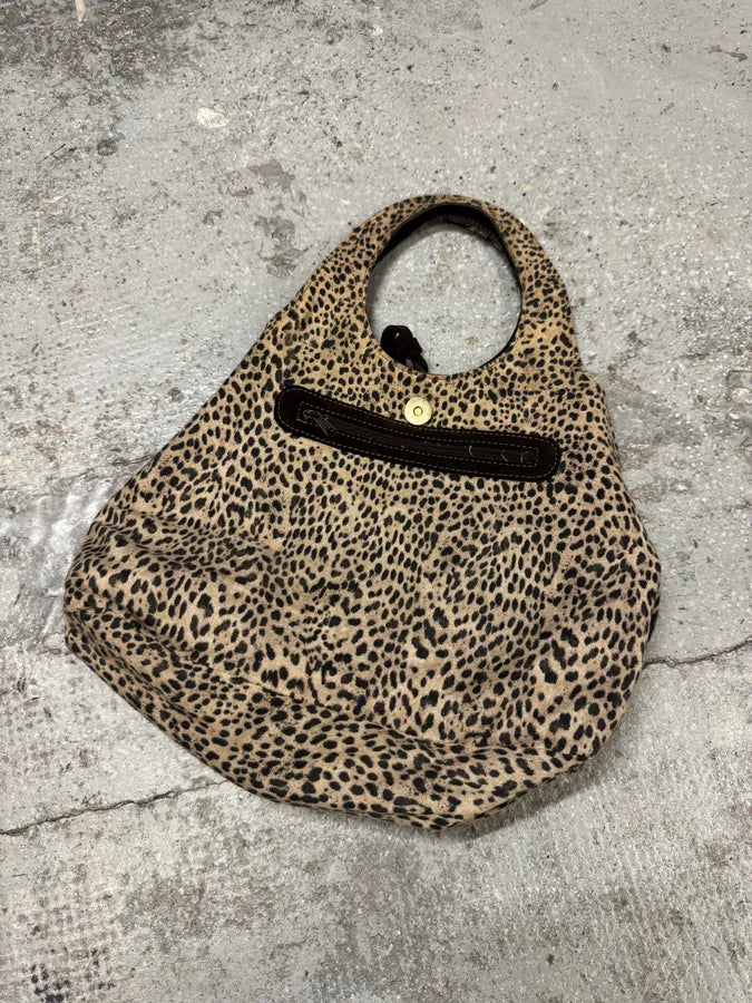 2000s Brown Blue Eye Suede Leopard Lining Handle Bag (OS) VPWpDzB 3