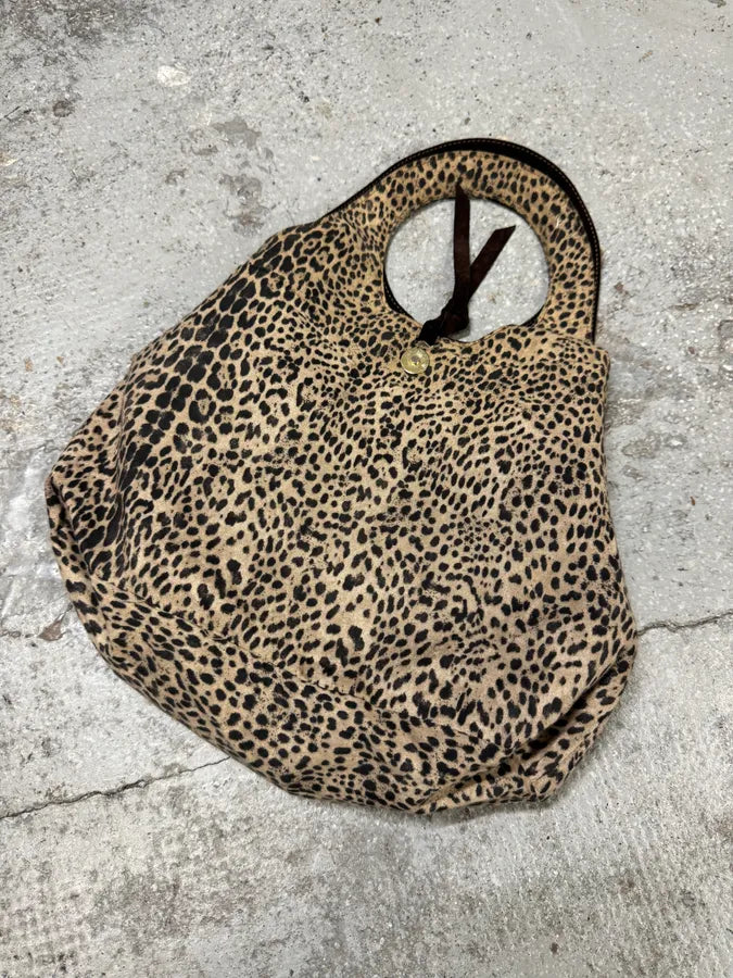 2000s Brown Blue Eye Suede Leopard Lining Handle Bag (OS) VPWpDzB 4