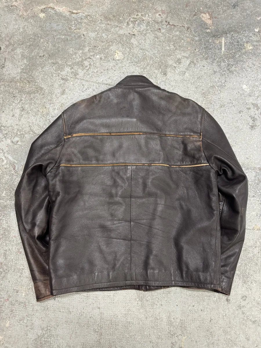 2000s Brown Italian Leather Pony Hair Leopard Biker Jacket SfINCtl 2