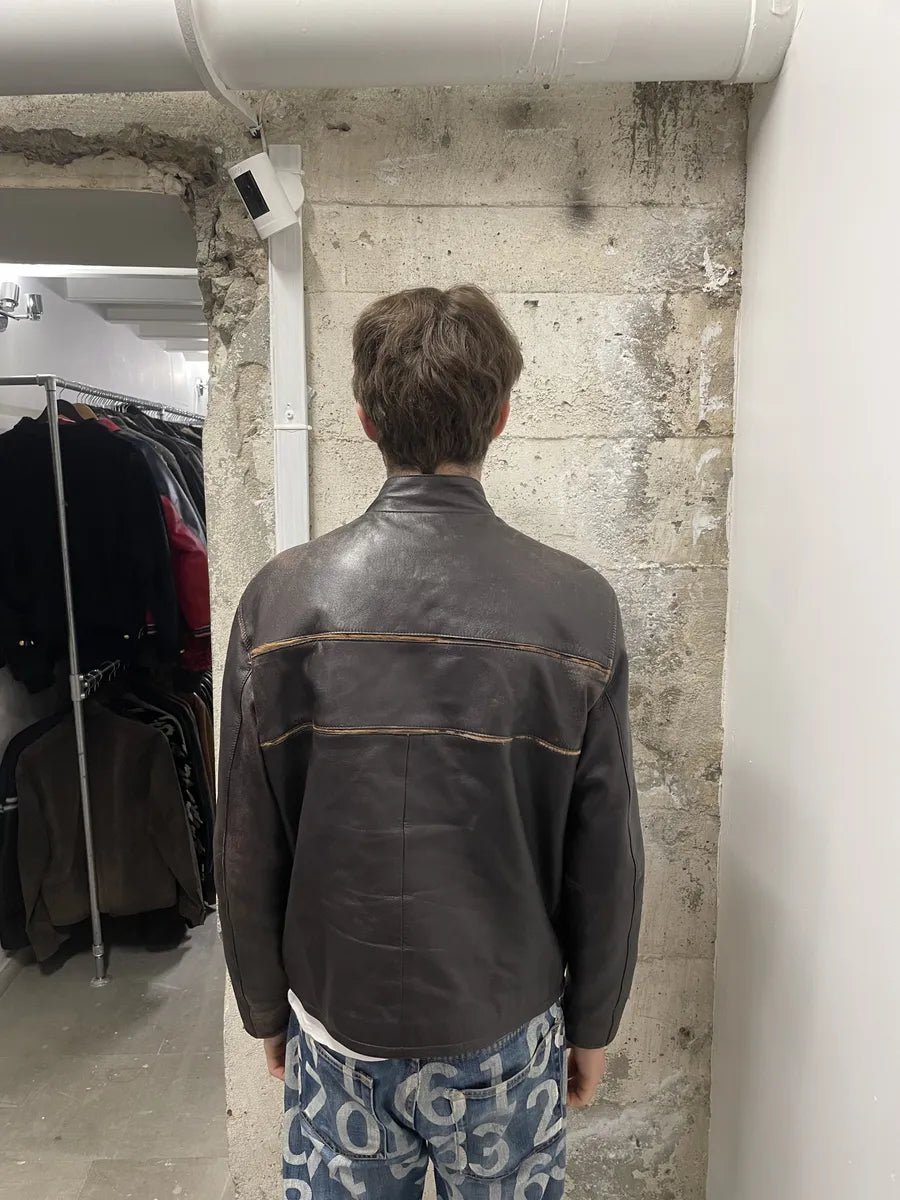 2000s Brown Italian Leather Pony Hair Leopard Biker Jacket SfINCtl 4