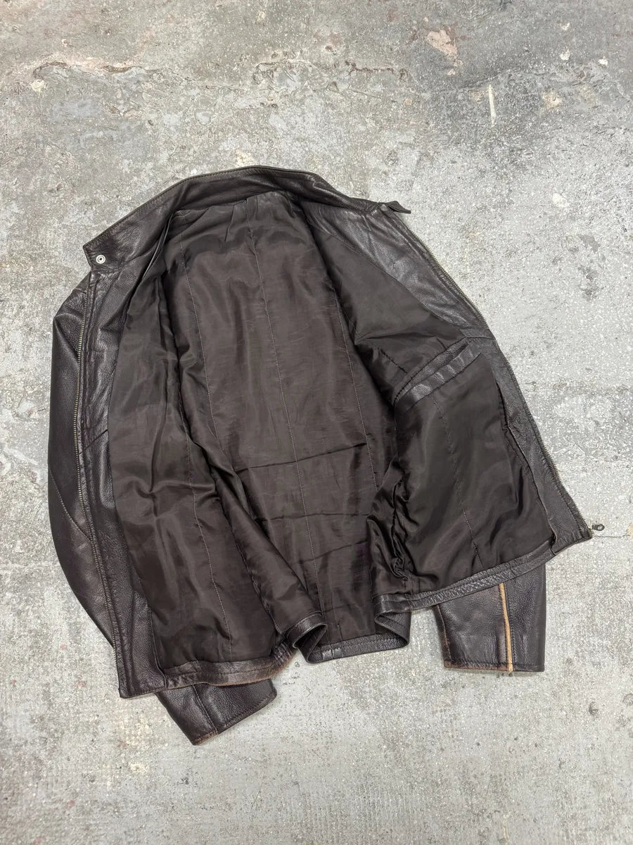 2000s Brown Italian Leather Pony Hair Leopard Biker Jacket SfINCtl 8