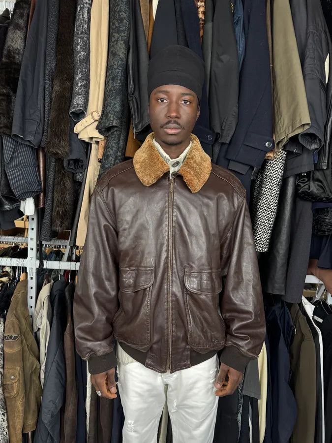 2000s Burberry Aviator Brown Leather Jacket NUOmeTw 1
