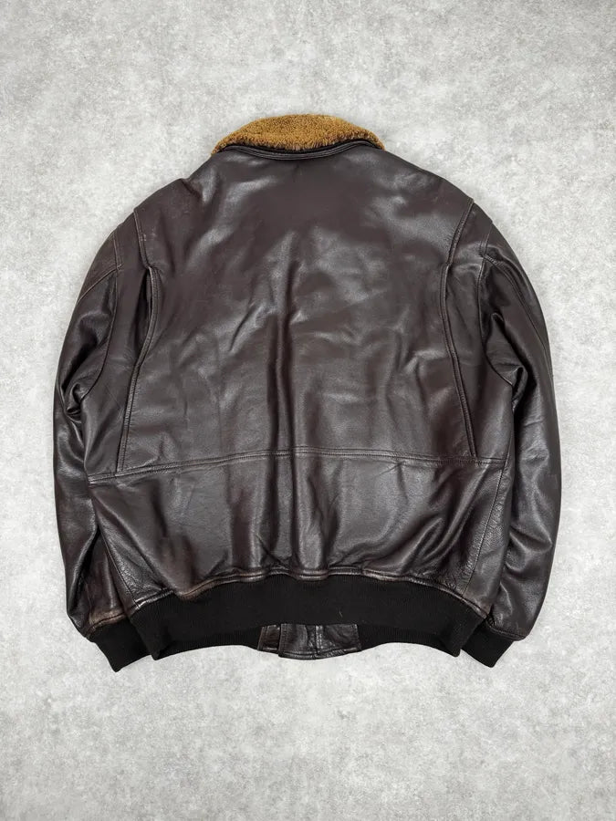 2000s Burberry Aviator Brown Leather Jacket NUOmeTw 2