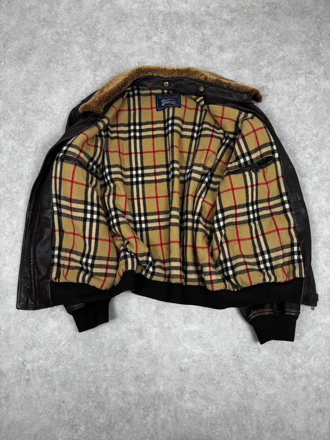 2000s Burberry Aviator Brown Leather Jacket NUOmeTw 4