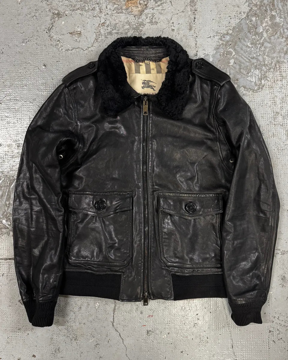 2000s Burberry Black Leather Premium Jacket morjYOX 0