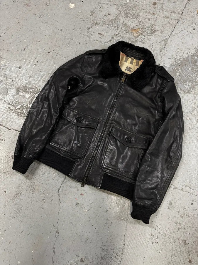 2000s Burberry Black Leather Premium Jacket morjYOX 2