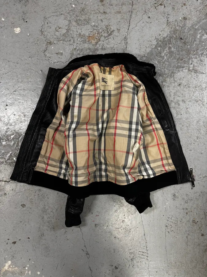 2000s Burberry Black Leather Premium Jacket morjYOX 6